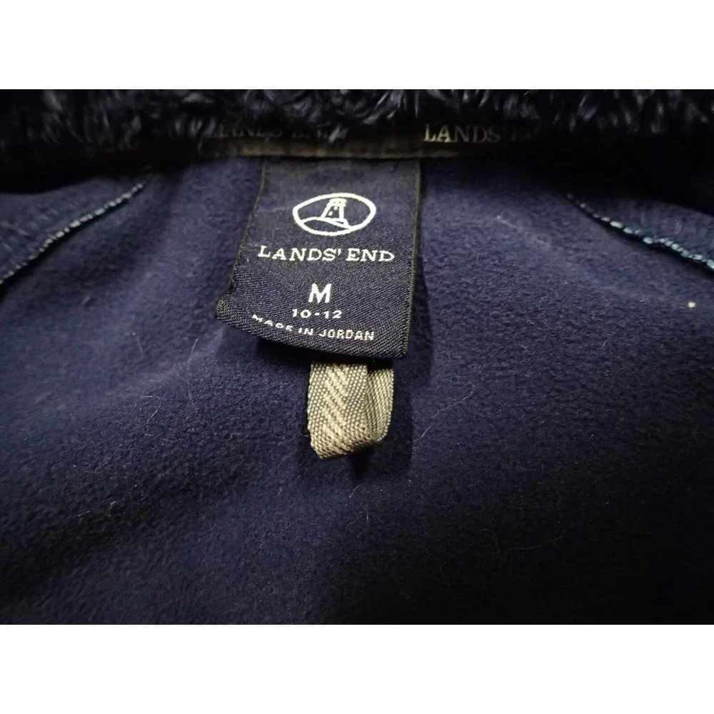 Lands End Softshell Jacket Girls Medium‎ 10/12 Blue Excellent Sherpa Hood Fleece